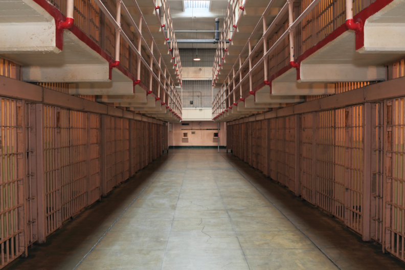 Long row of prison cells