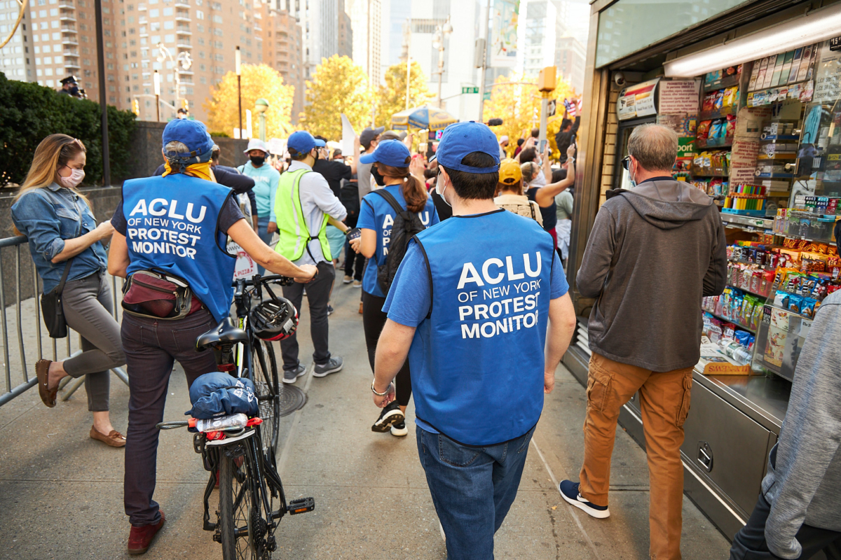 image of nyclu protest monitors in the field