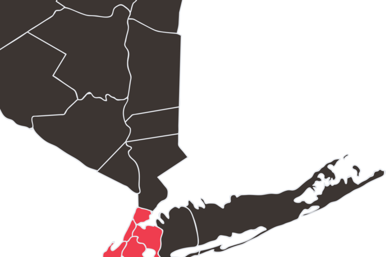 Map of lower New York with New York City in red